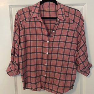Sundays NYC 3/4 Sleeve Plaid Button Down Shirt - Pink
